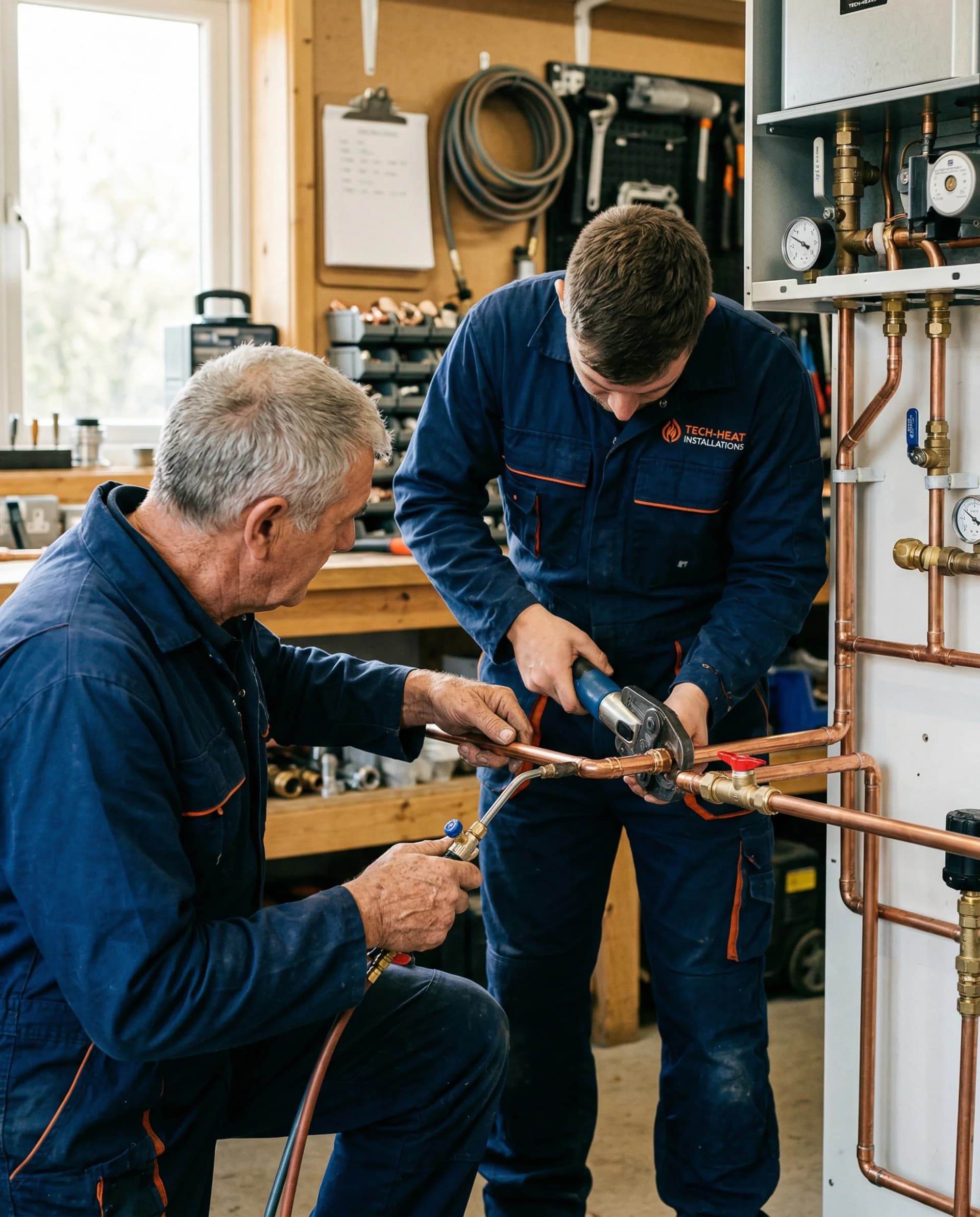 Präzise Handwerksarbeit an einer modernen Heizungsanlage